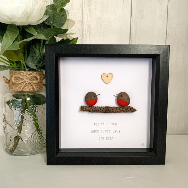 Robin Pebble Art, Memorial Pebble Art, Robins Appear, Christmas Gift, Memorial Gift, Thinking Of You Gift, Sympathy, Christmas Pebble Art