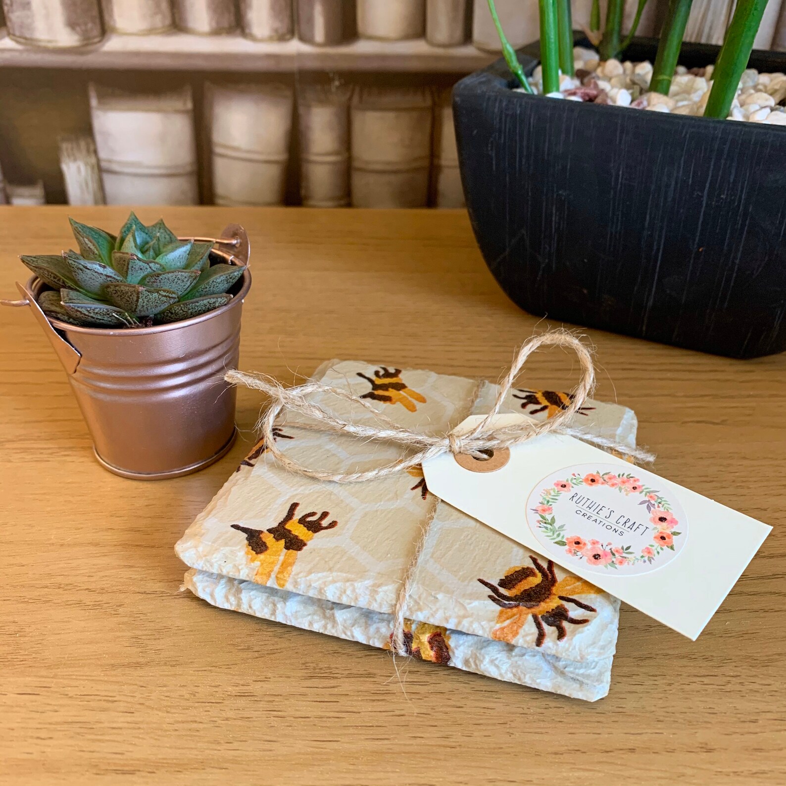 EB Bumblebee Decoupaged Slate Coasters set of 2 Set of 4 Etsy