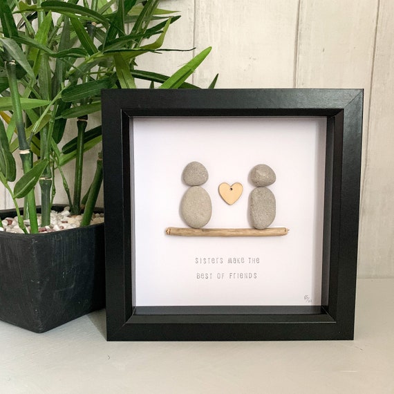 Handcrafted Pebble Art Friend Gift - 3D Rock Picture Frame For Bestie, Sister, Soulmate (7.9"x7.9") - View #3