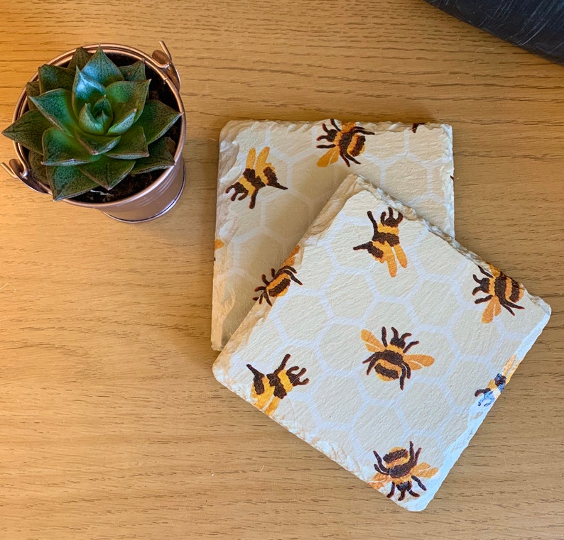 EB Bumblebee Decoupaged Slate Coasters set of 2 Set of 4 Etsy