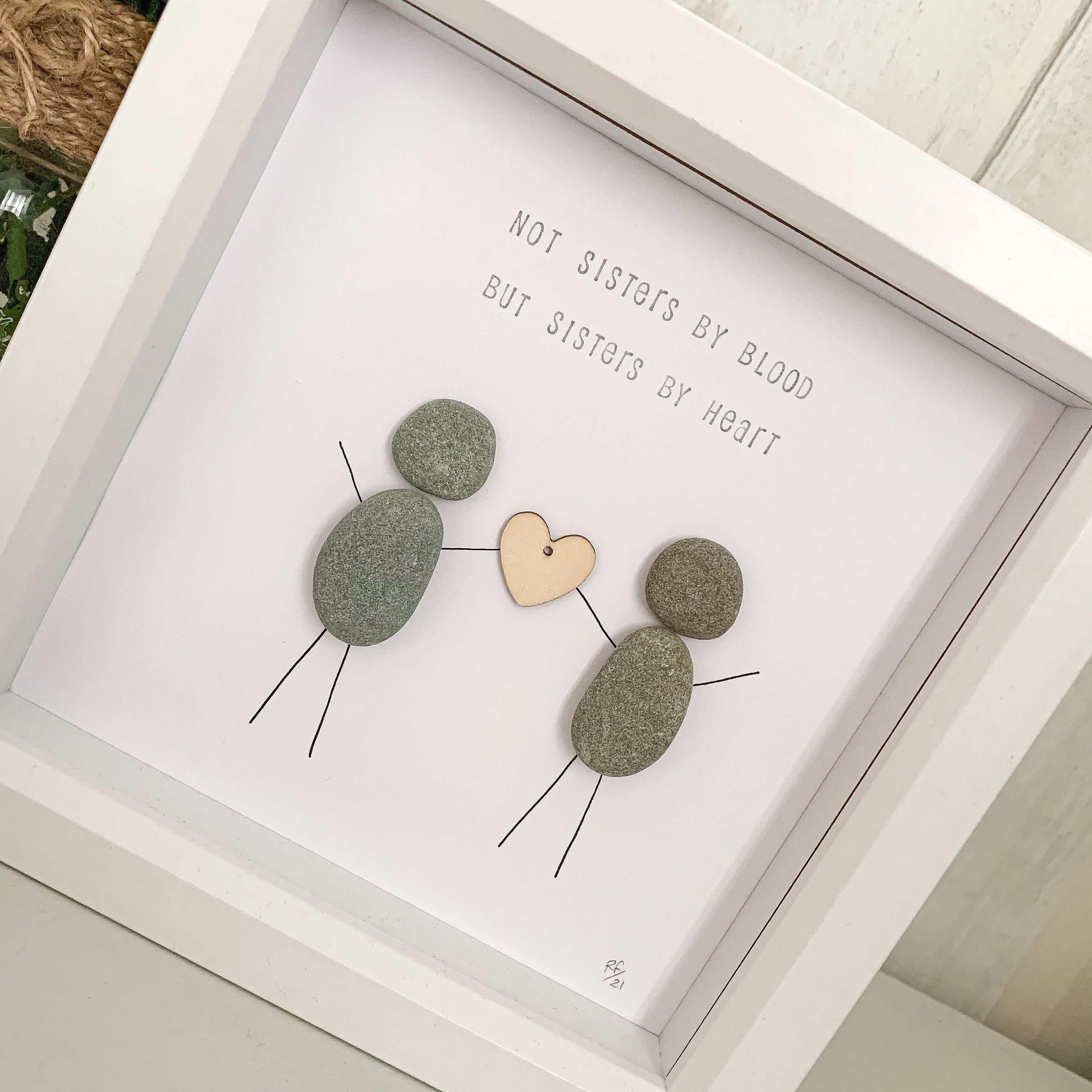 Handcrafted Pebble Art Friend Gift - 3D Rock Picture Frame For Bestie, Sister, Soulmate (7.9"x7.9") - View #11