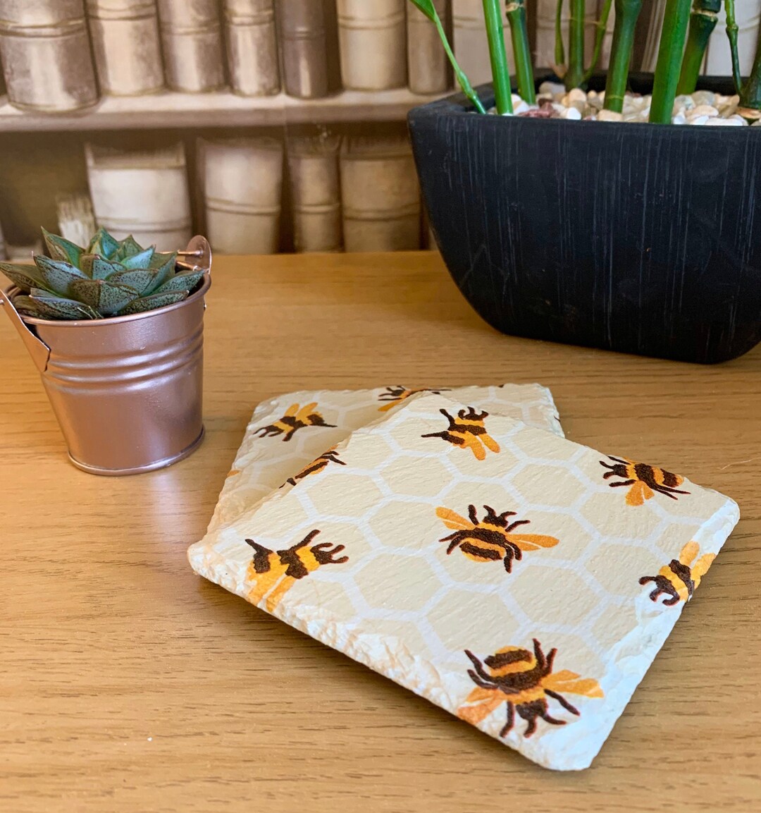 EB Bumblebee Decoupaged Slate Coasters set of 2 Set of 4 Etsy