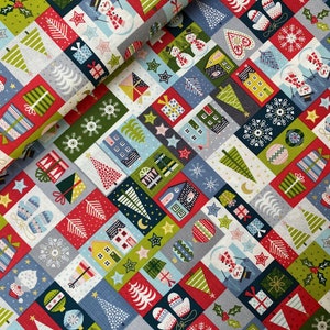 Christmas Montage Fabric, Makower Joy 2020, 100% Cotton, Snow, Sewing and Quilting, Fabric, Christmas, Makower Christmas Fabric