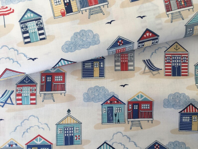 Beach Hut Fabric Makower Sail Away 100 Cotton Beach Huts Etsy