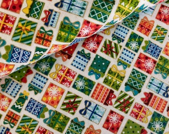 Christmas Gifts Fabric, Makower Santa Express, 2021, 100% Cotton, Presents, Gift, Sewing, Quilting, Fabric, Makower Christmas Fabric