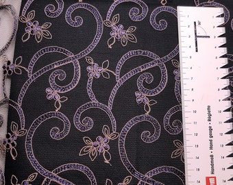 Noble lace fabric in black, purple and copper embroidered 140 cm wide