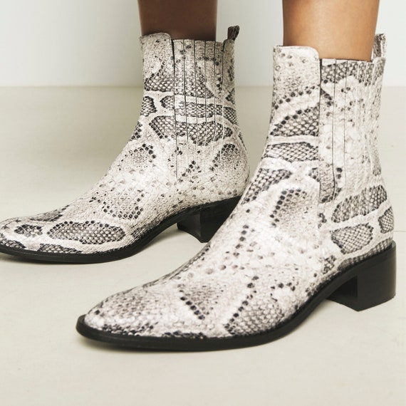 Leonardoda Husk Læne Handmade Snake Print Leather Chelsea Boots - Etsy