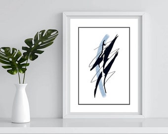 Set of 2 white, black and blue art prints, images to print and frame, modern. Set of posters, 2 pieces wall decoration, zen, peace, abstract