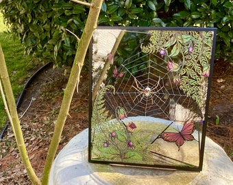 Shades of Night - Handmade Spiderweb, Beaded Spider, and Watercolor & Cut Paper Art by Cassidy Lynn