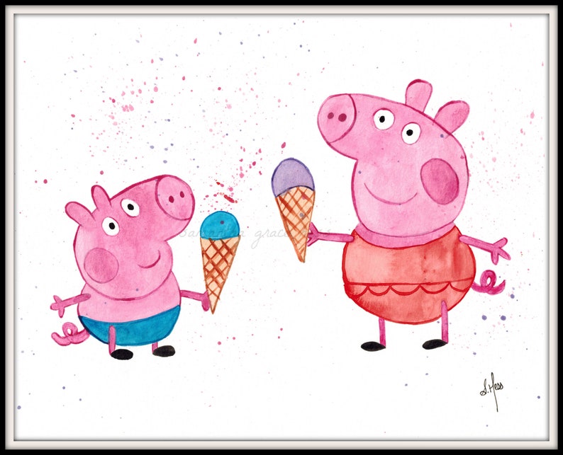 Peppa Pig Wall Art ORIGINAL Watercolour Girls Room Decor ...
