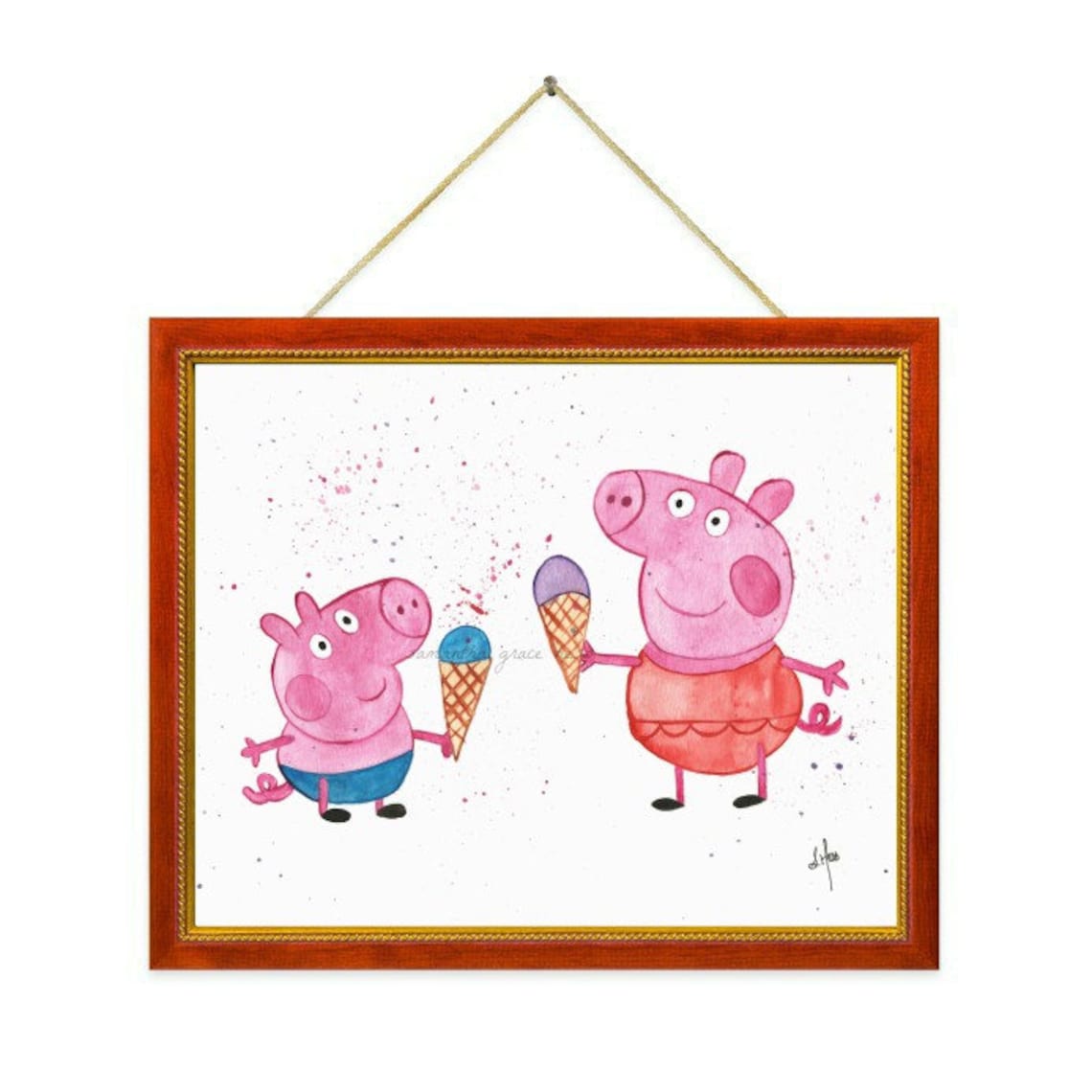 Peppa Pig Wall Art ORIGINAL Watercolour Girls Room Decor Etsy