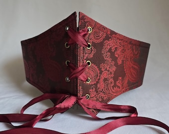 Burgundy Satin Underbust Corset: Renaissance Style Boneless Corset Belt