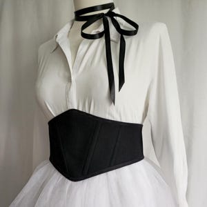 Underbust Corset Black linen, Corset belt waist simple, Gift for her summer, Renaissance, Prom, Cosplay, Gothic Corset, Ren faire.