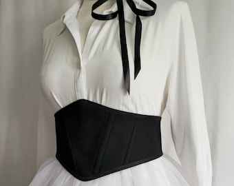 Black Linen Underbust Corset Belt: Renaissance Gothic Cosplay