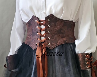Renaissance corset brown, Pirate corset, Gothic elastic corset, Gift for her