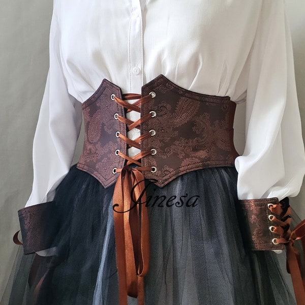 Renaissance corset brown, Pirate corset, Gothic elastic corset, Gift for her