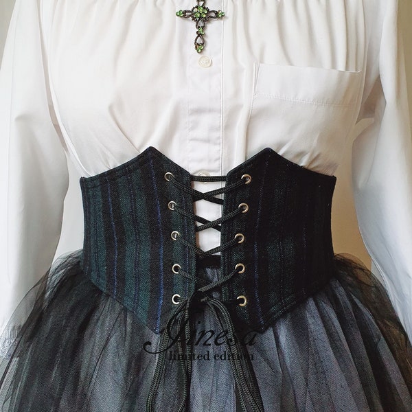 Handmade striped underbust corset belt with elastic, Renaissance corset belt, Limited edition.