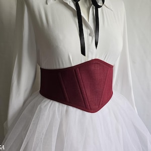 Underbust Corset Burgundy linen, Corset belt waist simple, Gift for her summer, Renaissance, Prom, Cosplay, Plus size corset Gift for her
