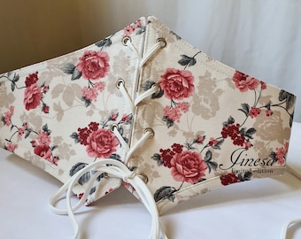 Waist corset belt red floral, Custom women corset, Renaissance corset belt, gift for her.