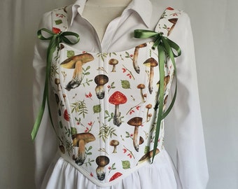 Corset top handmade print mushrooms in the Renaissance style for any event or everyday, Corset bodice Gift for her.