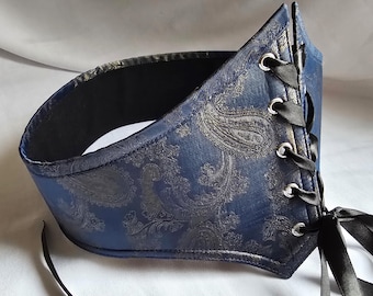 Renaissance Navy Corset Belt: Satin Underbust, Gothic Cosplay