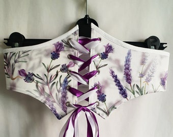 Handmade under bust lavender corset belt, Custom purple corset for any event or everyday, photo shoot, Gift for Her.