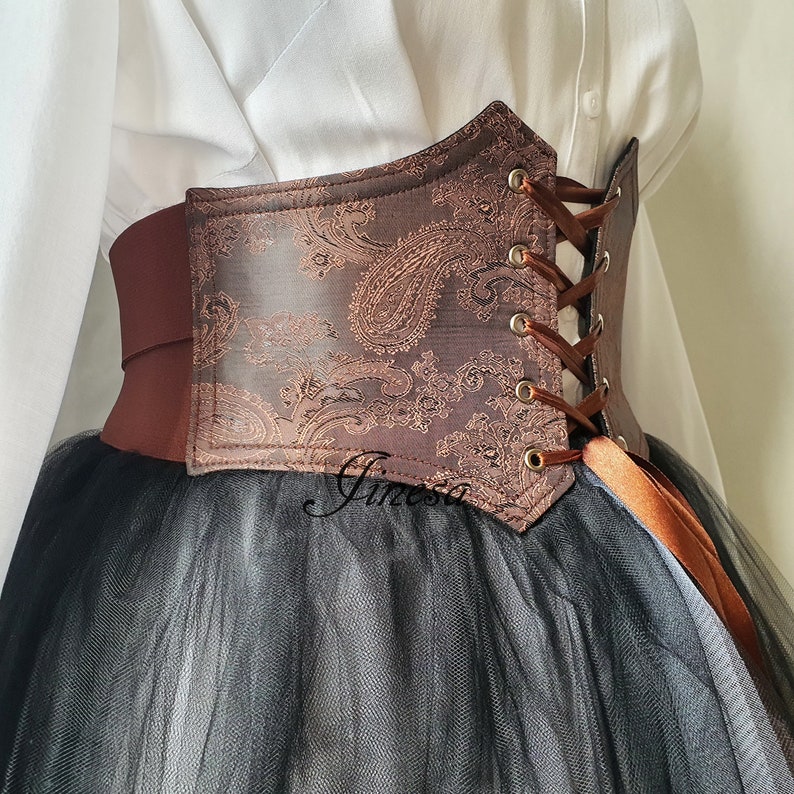 Renaissance corset brown, Pirate corset, Gothic elastic corset, Gift for her image 2