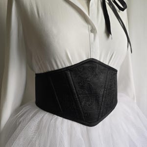 Black Jacquard Underbust Corset: Renaissance, Cosplay, and Wedding