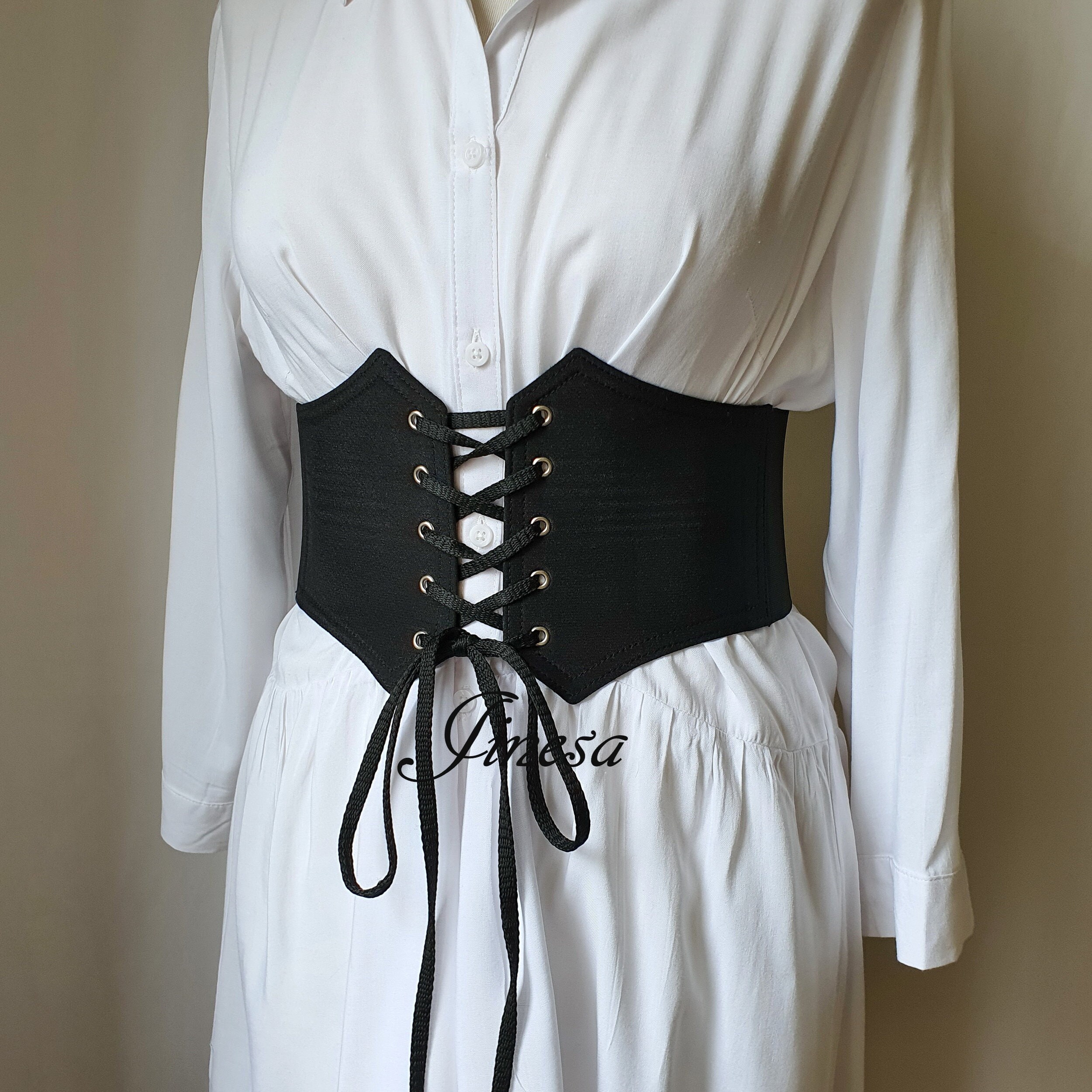 Renaissance Corset Belt Waist Corset Pirate, Black Gothic Corset Plus Size.  