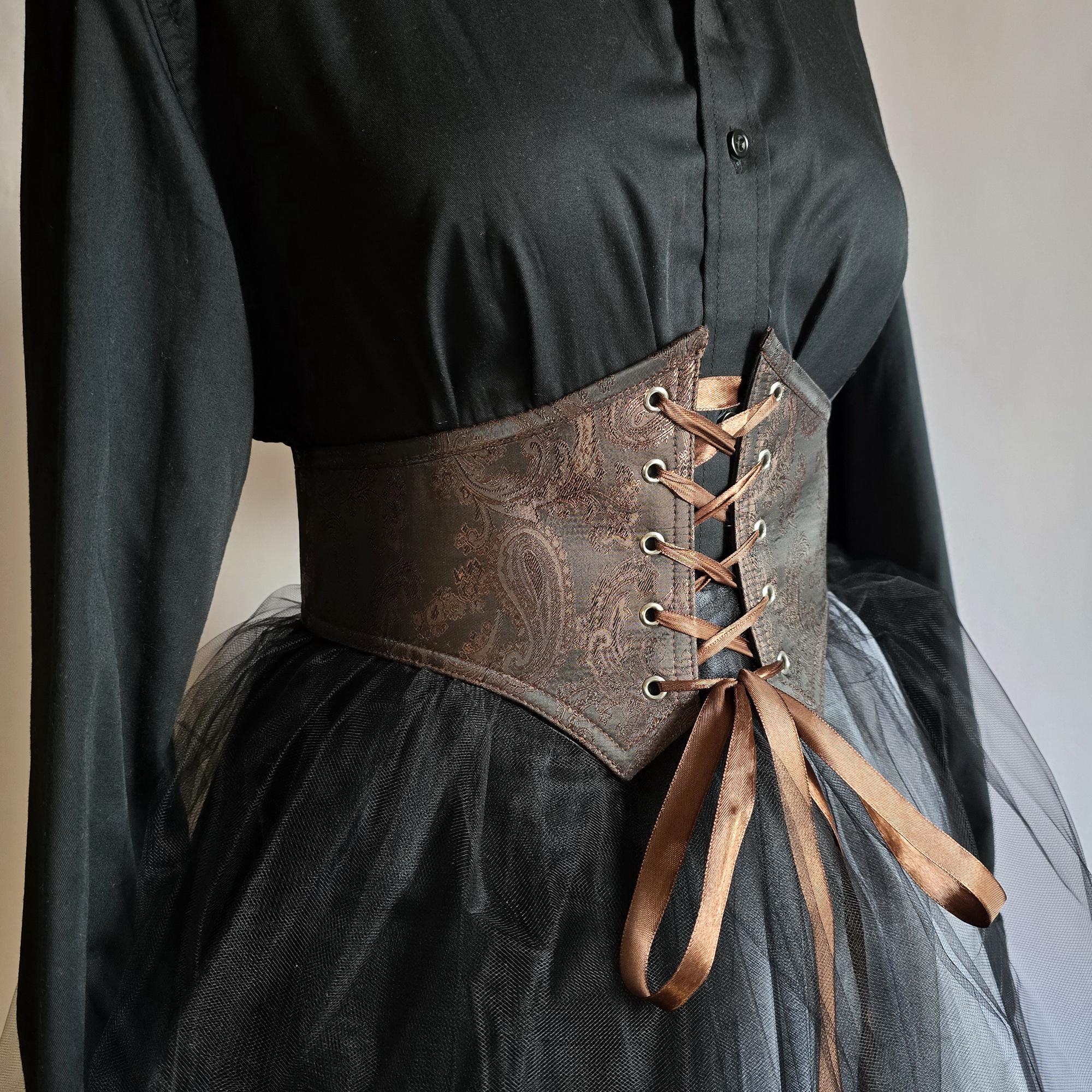 Women\'s Dark Brown Corset Belt Wide Waist Lace Up Pirate Accessories Belt Leather Pirate Belt – French Meadows main image 3