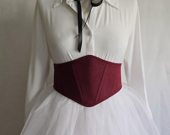 Burgundy Linen Underbust Corset: Renaissance Fair, Cosplay S-XL
