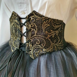 Renaissance corset belt waist Corset pirate Gothic lace corset, Prom corset gold & black gift for her.