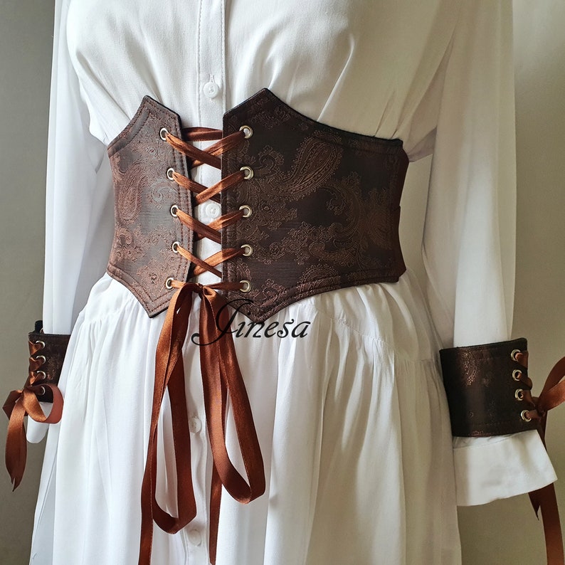 Renaissance corset brown, Pirate corset, Gothic elastic corset, Gift for her image 5