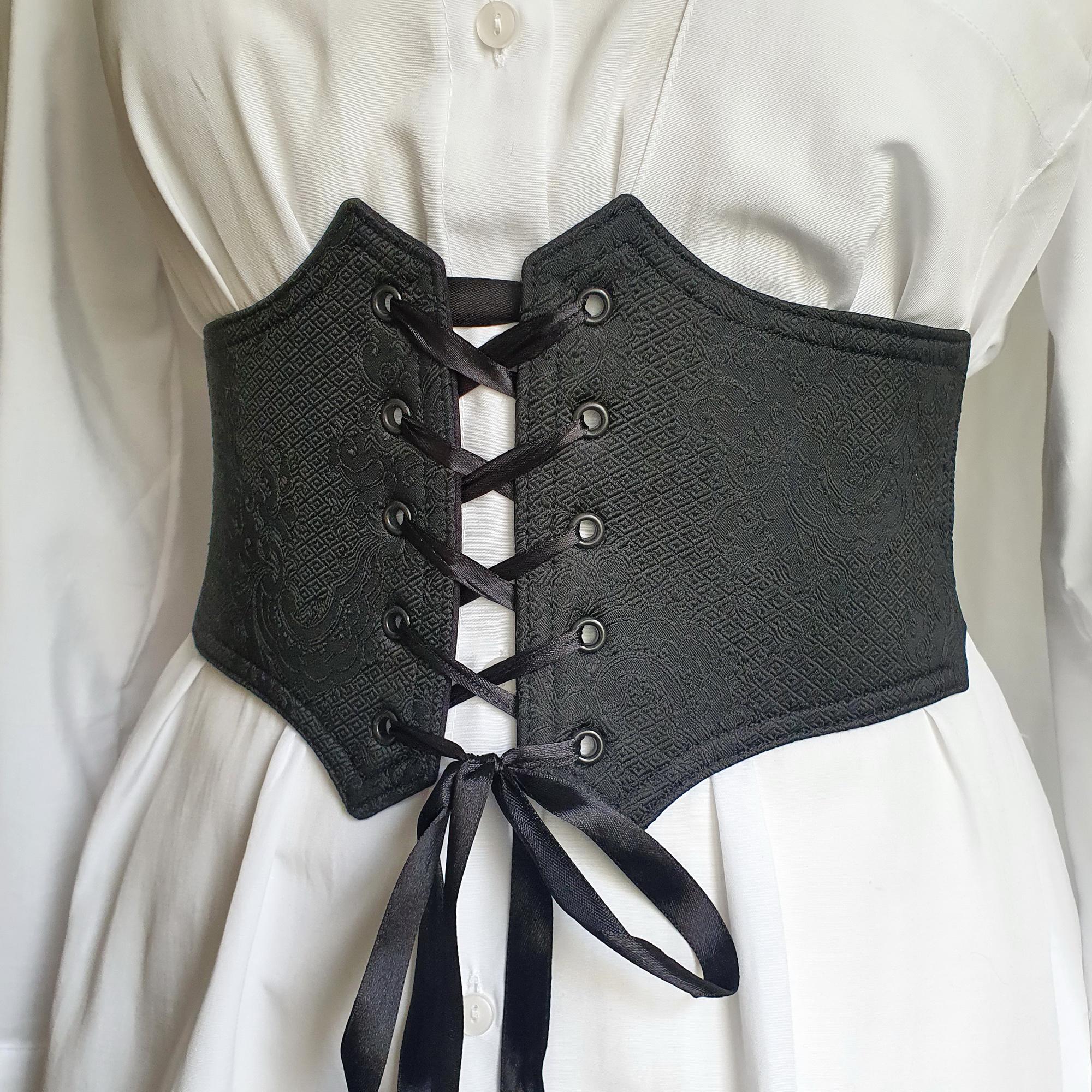 Renaissance Elastic Underbust Corset Belt: Black Floral  display picture 1