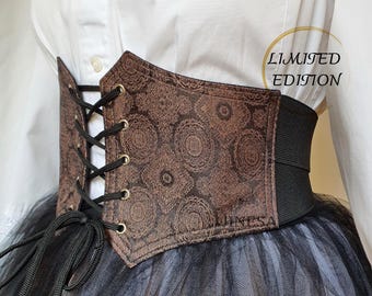 Brown Renaissance Corset Belt: Elastic Underbust Pirate Waist Cincher