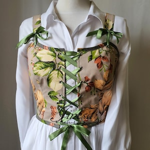 Cottagecore Corset Top – Handmade Renaissance Bodice in Green Cotton with Removable Straps, Sizes S-XL