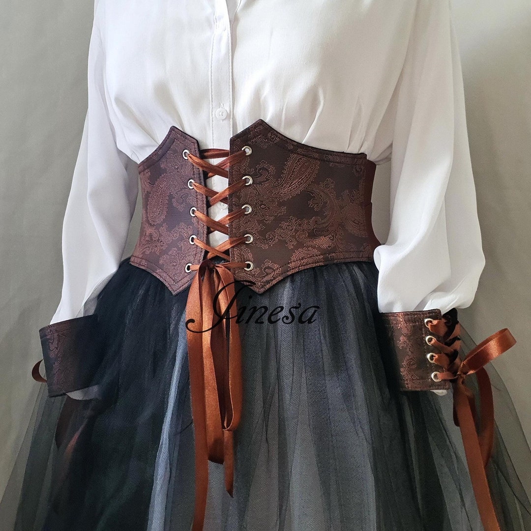 Renaissance Brown Satin Corset: Pirate Gothic Style, Plus Size