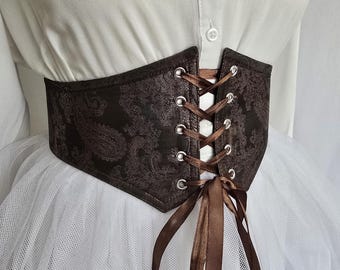 Renaissance Corset Belt: Underbust Shimmering Brown Satin, Medieval Style