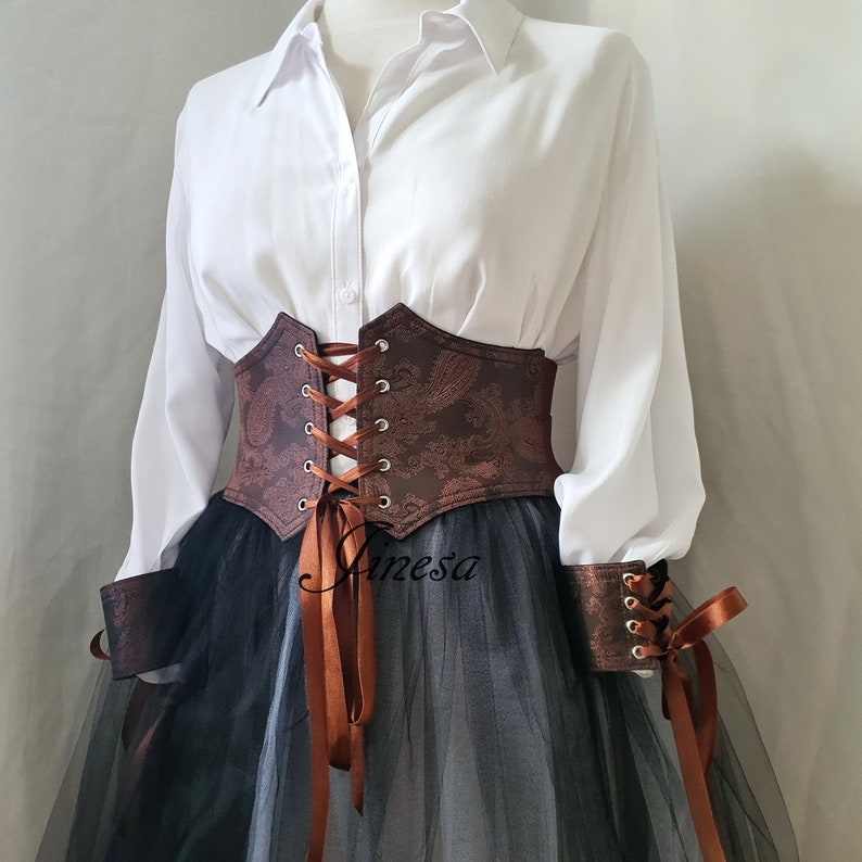 Renaissance corset brown, Pirate corset, Gothic elastic corset, Gift for her image 1