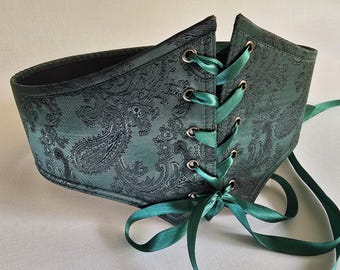 Green Satin Underbust Corset Belt / Emerald Shine / Renaissance Gothic Cosplay