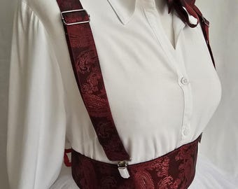 Suspenders Burgundy for Women Corset Accessories - Adjustable Fashion Braces for Gift