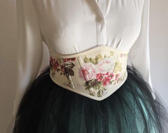 Gorset renesansowy w kwiaty: wyszczuplający talię pod biustem Cottagecore na bal maturalny, cosplay, wesele