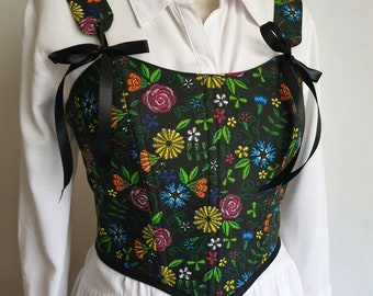 Handmade Renaissance floral corset top fairytale, Cottagecore top.