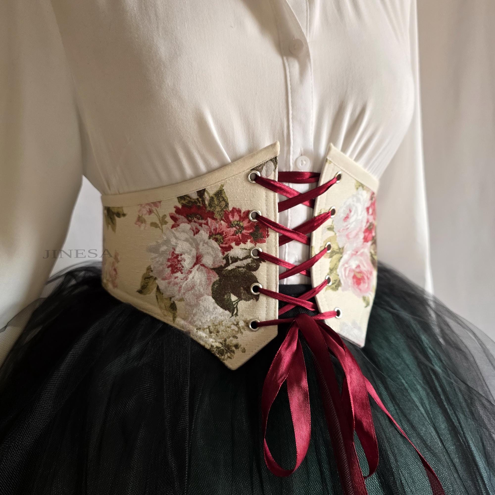 Women\'s Rose Floral Lace Up Boned Underbust Darkness Corset Waist Belts Lace Up Corset Belt for Womens Vintage Floral Waist Cincher  main image 2