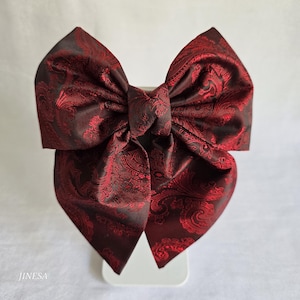 Red Paisley Hair Bow Barrette: Classic Style Hair Clip