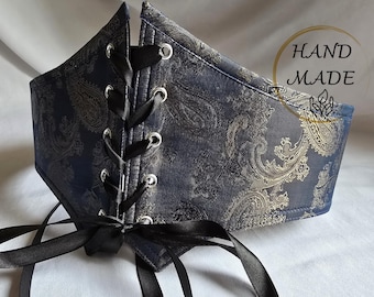 Navy Satin Underbust Corset Belt with Bronze Sheen | Renaissance Gothic Waist Corset