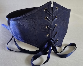 Navy Underbust Corset Belt: Renaissance Cosplay & Western Style / Shimmering Satin Corset