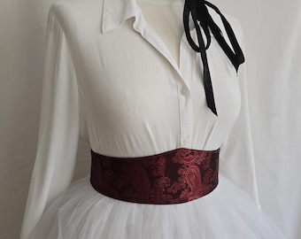 Burgundy Satin Underbust Corset Belt: Renaissance Gothic Waist Cincher