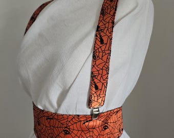 Halloween Suspenders Women — Orange Spiderweb Velvet Print