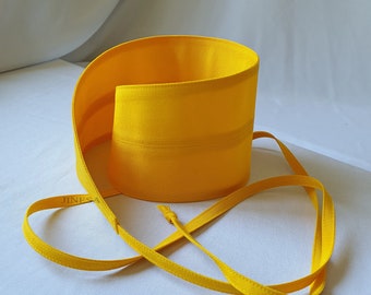 Double wrap satin obi belt for capsule wardrobe Lemon wide waist boho belt for wedding, prom, party.